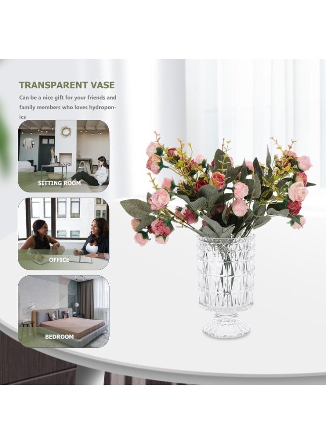 PTTIMFFM Vintage Cut Glass Pedestal Flower Vase, Clear Crystal-Style Decorative Vase for Home, Table Centerpieces, Weddings, Floral Arrangements - Image 4